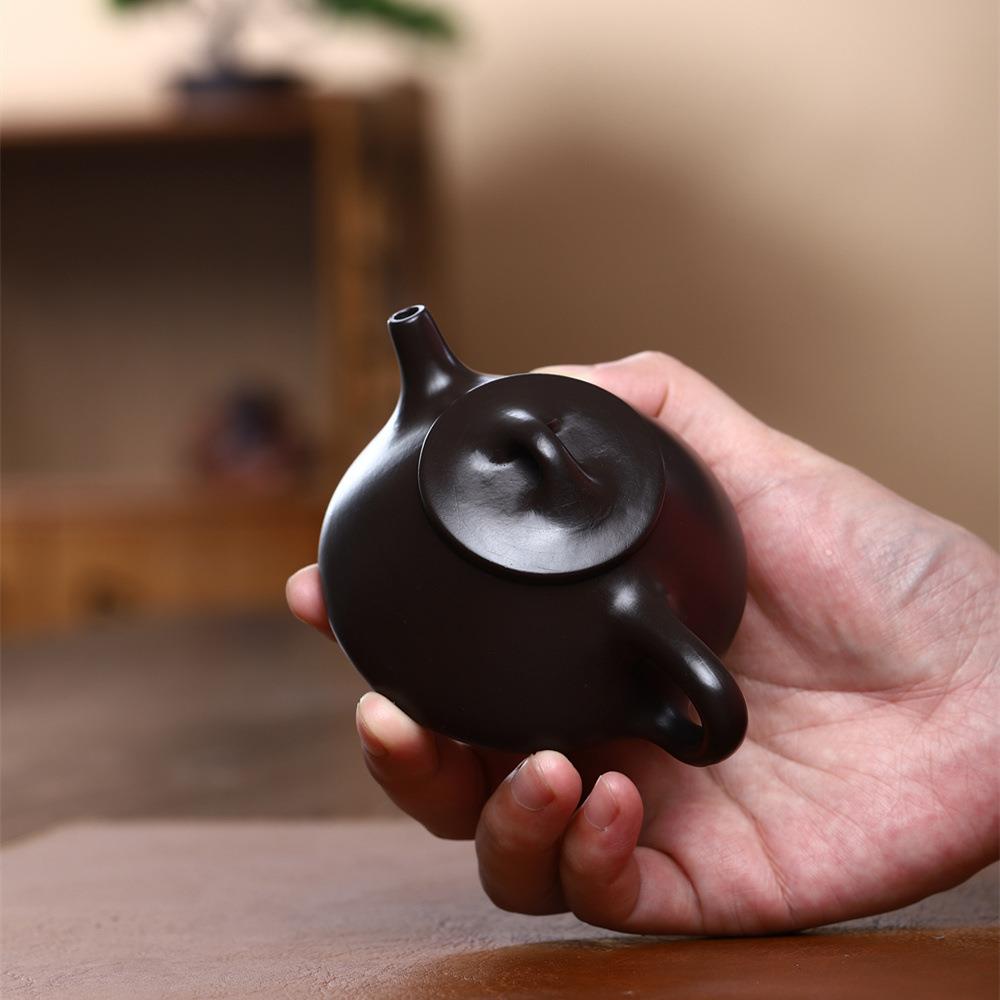 精美130cc斗茶小容量茶壶纯手工宜兴黑朱泥功夫泡茶壶子冶石瓢壶