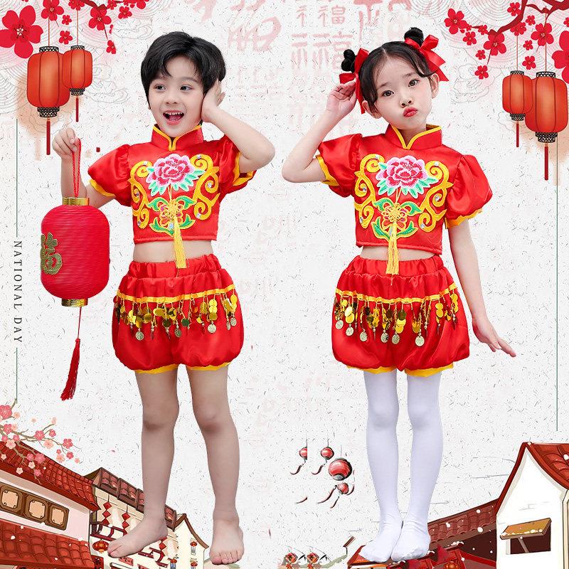 六一儿童喜庆演出服中国红灯笼舞蹈服男女童幼儿开门红梦娃表演服