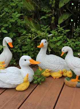 户外仿真动物鸭子摆件白鸭模型树脂工艺假山水池造景庭院花园装饰