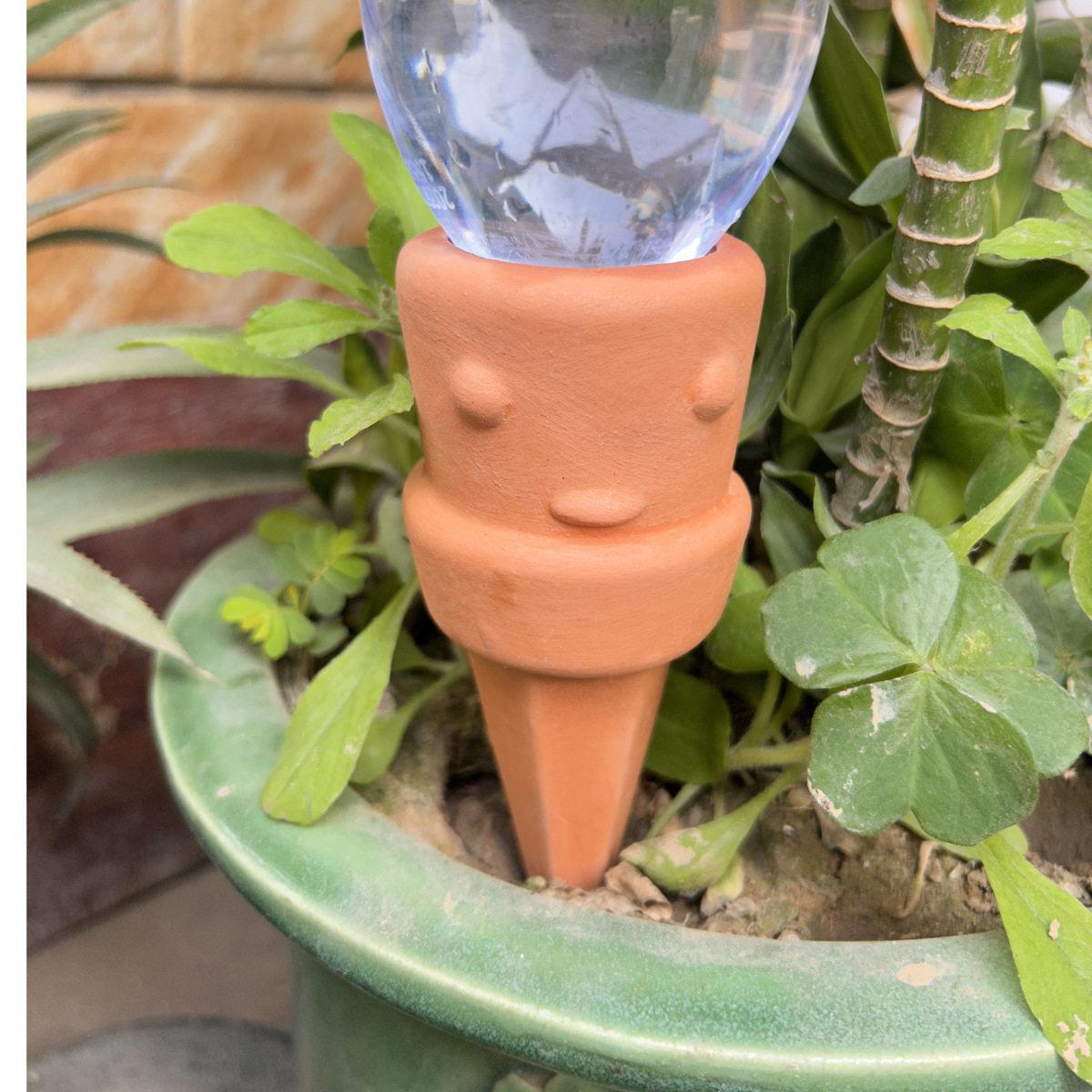 花盆红陶土陶瓷渗水器绿植多肉植物盆栽小型自动浇花器滴灌设备