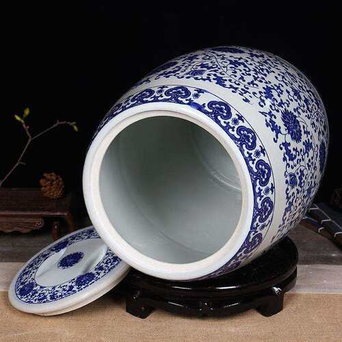 景德镇陶瓷米缸米桶青花瓷家用20斤30斤50斤密封防潮防虫水缸储物