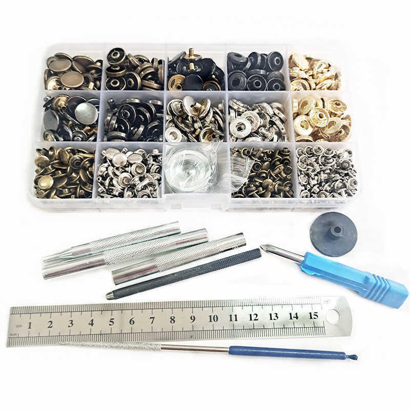 供  340套四合扣+铆钉含工具组合套装金属纽扣工具包