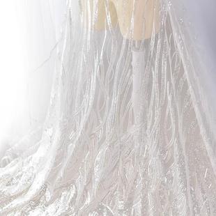 柳枝纯亮片料刺绣蕾装 饰 丝面LS773料服表演出绣网纱布料舞花台装