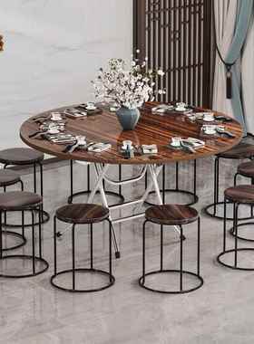 9W边折叠桌子F77HT8MH人折家用小户型餐桌农村10吃饭圆桌靠站方桌