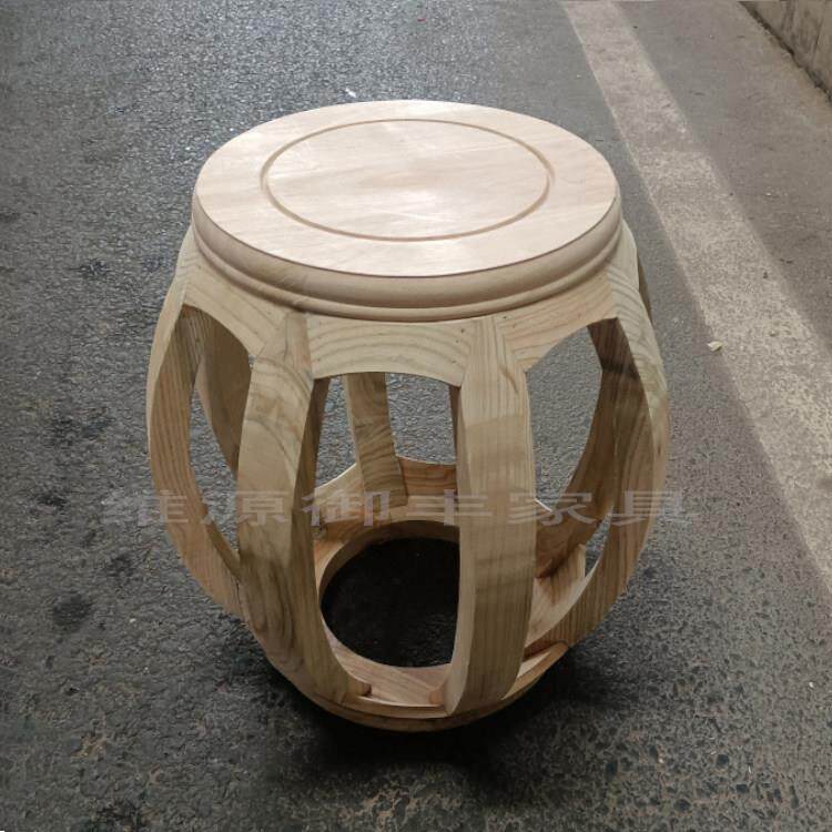 古典白坯榆木圆凳茶凳 中式仿古茶台凳圆矮凳 白茬实木化妆椅坐几
