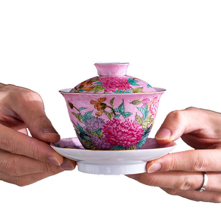 景德镇珐琅彩缠枝莲大号盖碗茶杯单个粉彩泡茶碗功夫茶陶瓷三才碗,餐饮具,盖碗,淘宝优惠券,粉丝福利购,淘宝优惠卷