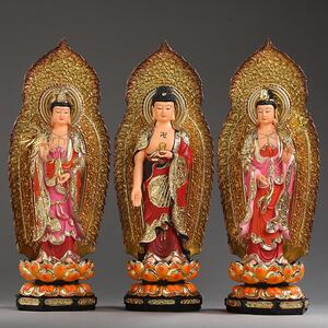 居家供奉带背光西方三圣佛像站西方三圣摆件观世音菩萨阿弥陀佛