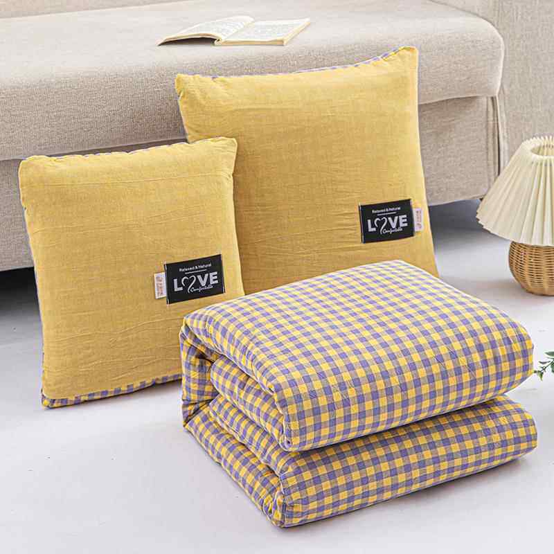 纯棉抱枕被子两用空调毯子午睡办公室枕头被汽车载靠枕折叠二合一