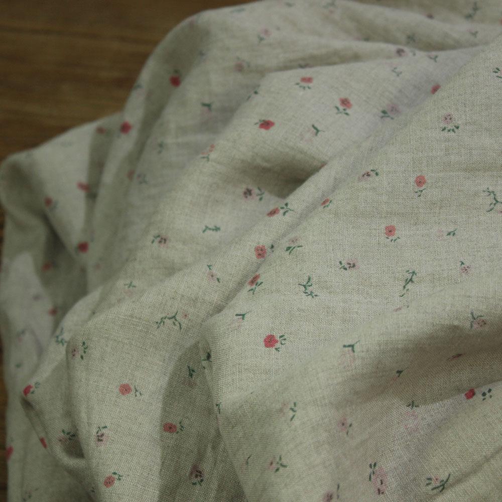 Wana原创设计27支高支雨露亚麻印花面料衬衫裙子长袍小花亚麻服装