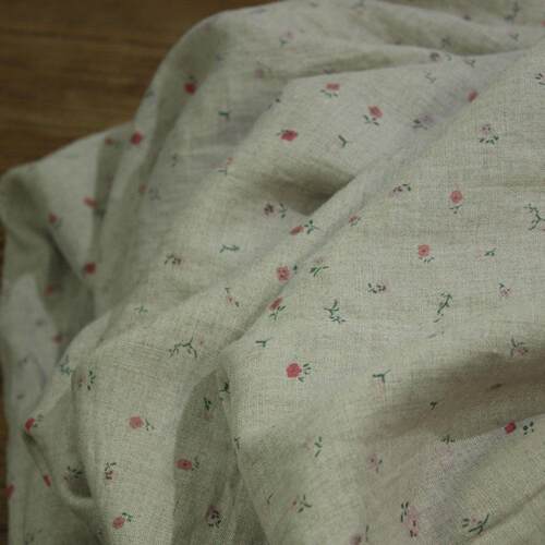 Wana原创设计27支高支雨露亚麻印花面料衬衫裙子长袍小花亚麻服装