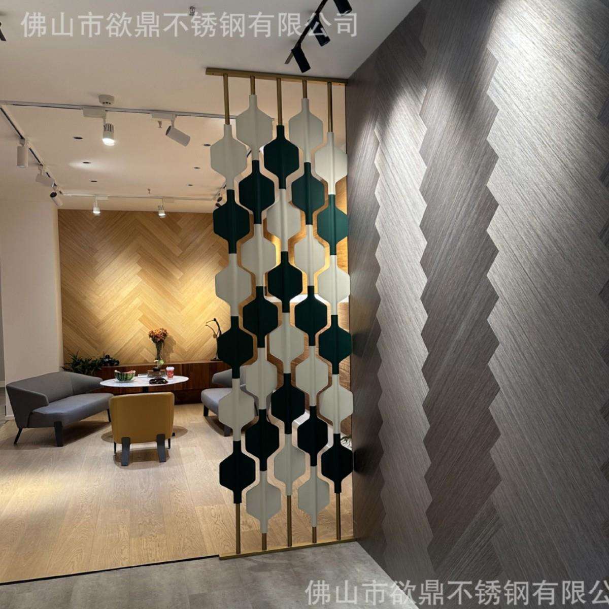 不锈钢马鞍皮革屏风北欧现代家装旋转隔断KTV酒店大堂玄关装饰