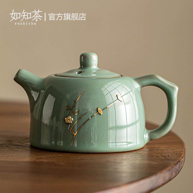 官窑手工焗钉功夫泡茶壶家用复古高档精品青瓷单壶泡茶器办公茶具