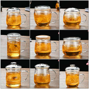 家用盖水杯泡厂家直销加厚办公玻璃杯三件耐热带过滤杯杯煮茶花茶