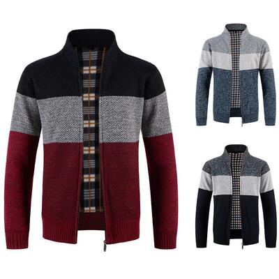 Men's sweater stand up collar warm knit sweater cardigan