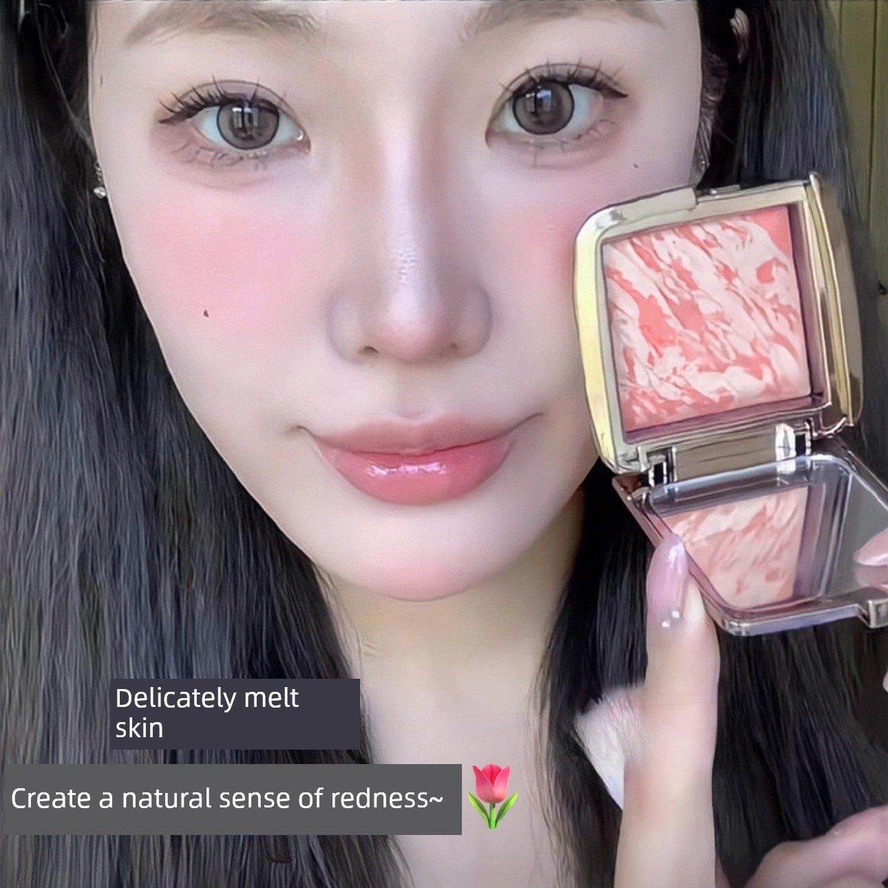 韩国年轻女孩单色五花肉腮红扩大和缩小黄色皮肤裸妆亮色胭脂高光