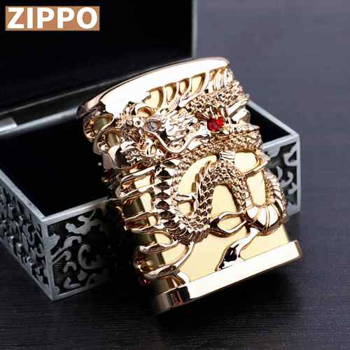 Zippo芝宝正品防风打火机DIY红眼金龙银龙镀金镀银重工套壳煤油机