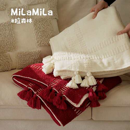 空MILA米拉新年红调色客毛毯厅盖毯披毯节日PT250031喜庆装饰毯午