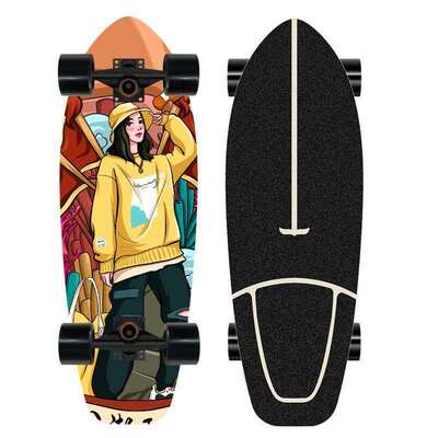 鱼板单翘刷街板枫木大鱼板陆地冲浪板30寸四轮单翘板skateboard