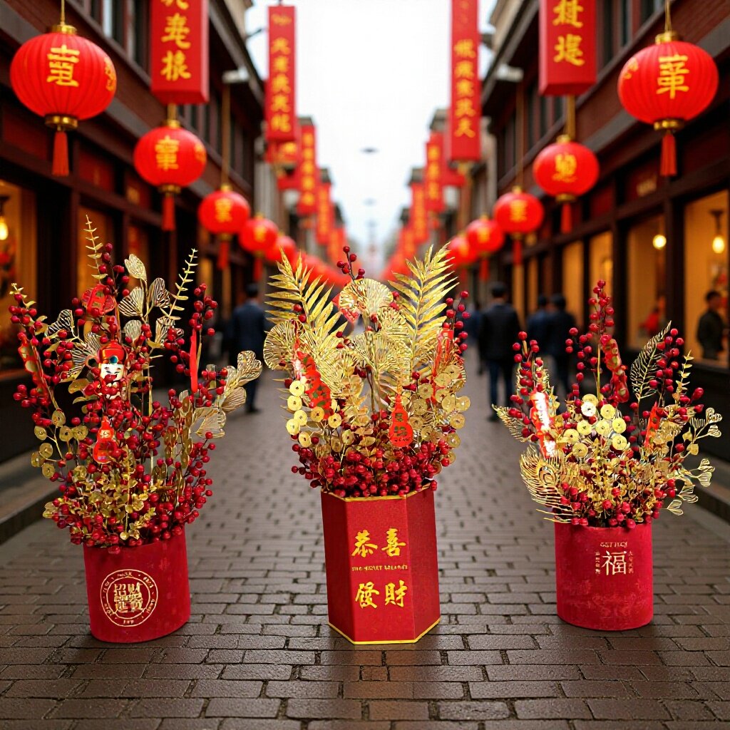 春节新年抱抱桶材料批发仿真石榴冬青尤加利叶福桶年宵花装饰