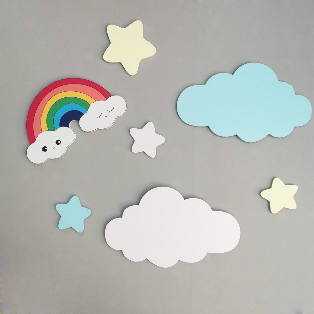 北欧云朵星星彩虹墙贴贴纸遮丑补洞儿童房床头幼儿园墙面装饰贴画图片