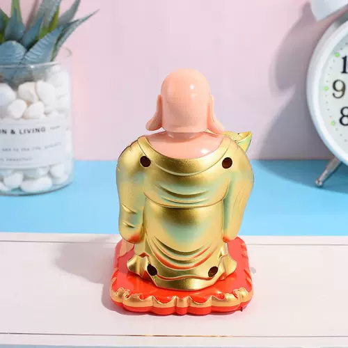 Маленькие солнечные стоячие украшения для автомобиля Будды Майтрейи, машущие руки и улыбающееся лицо Будды, открывающиеся для дома и офиса, украшения, подарки
