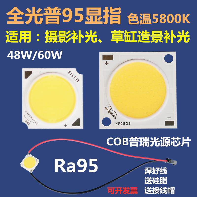 LEDCOB灯珠芯片灯片灯源Ra9590高显指全光普面光源摄影灯5800K60W