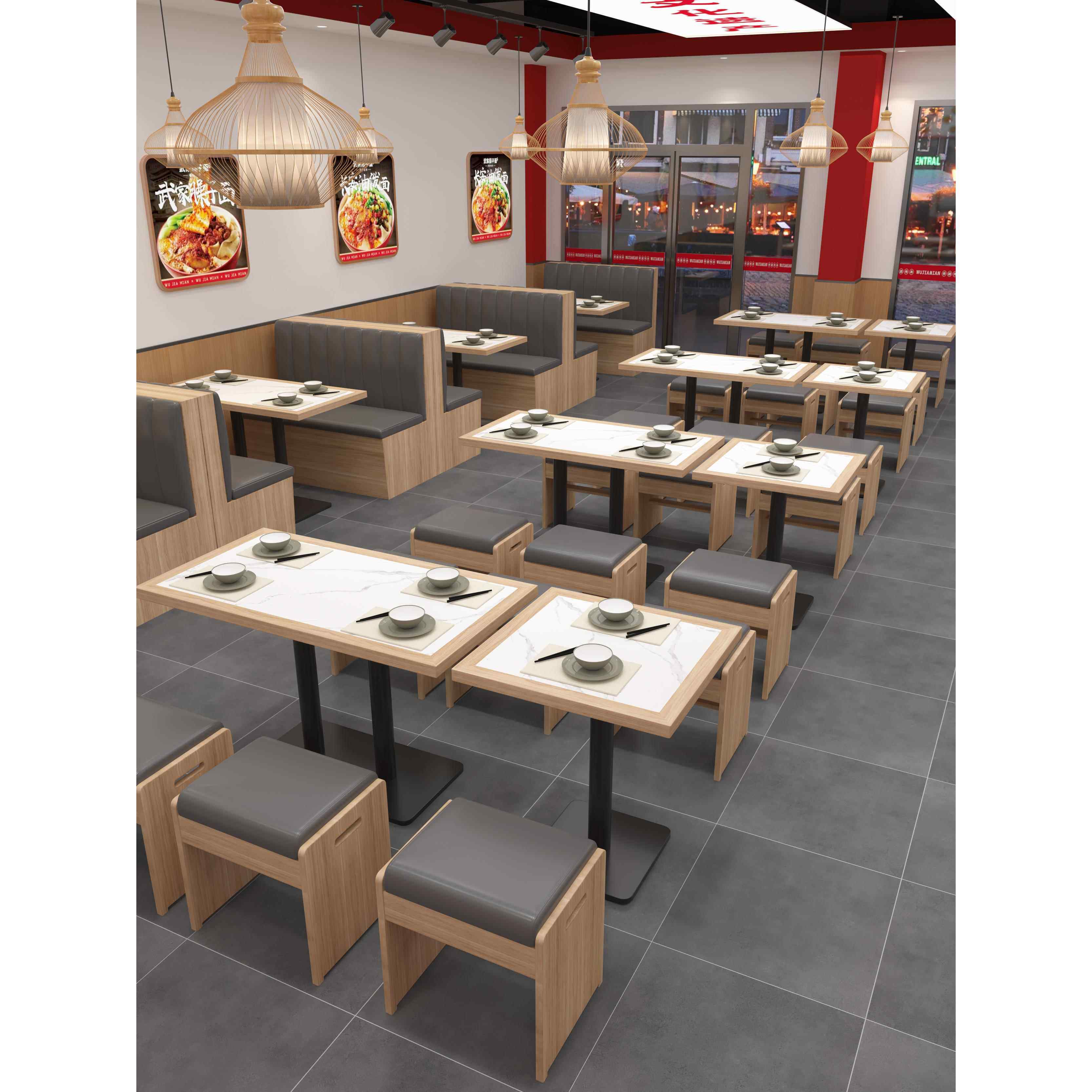 商用实木岩板餐饮凳子快餐店桌组合螺蛳粉小吃桌椅奶茶店面馆桌椅