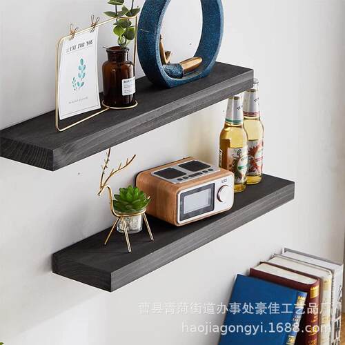 简易壁挂一字隔板墙上置物架北欧实木墙壁挂木板客厅背景墙书架