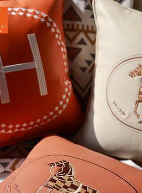 抱枕沙发客厅现代简约皮革靠枕床头靠垫轻奢抱枕套不含芯橙色白色