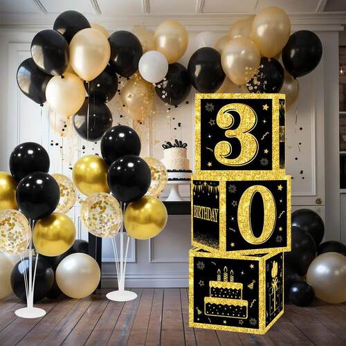 Black Gold Birthday Number Paper Box Happy 18 30 40 50 60 Ye