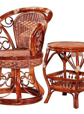 藤藤椅茶几件三套家用靠人背真编椅子单转椅阳台UEF实木休闲桌椅