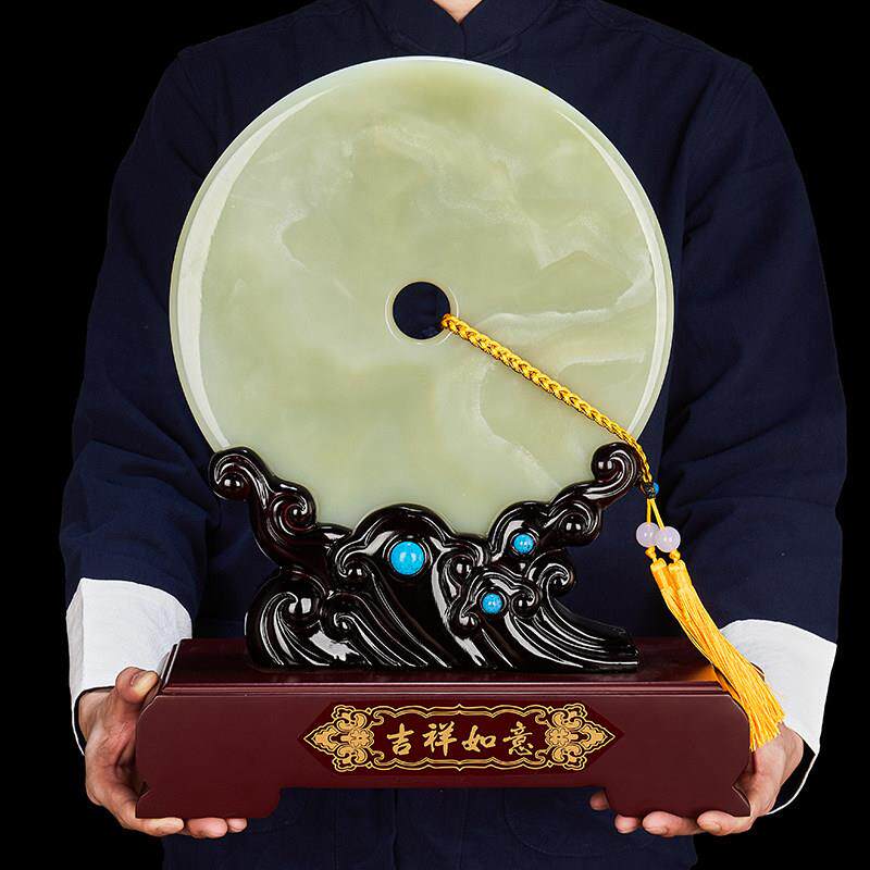 青玉平安扣天然玉石摆件客厅博古架玉器装饰品和氏璧乔迁新居礼品