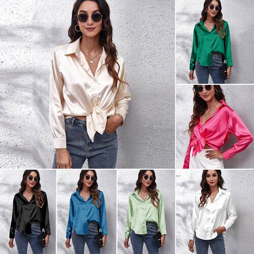Women's satin imitation long sleeved shirt