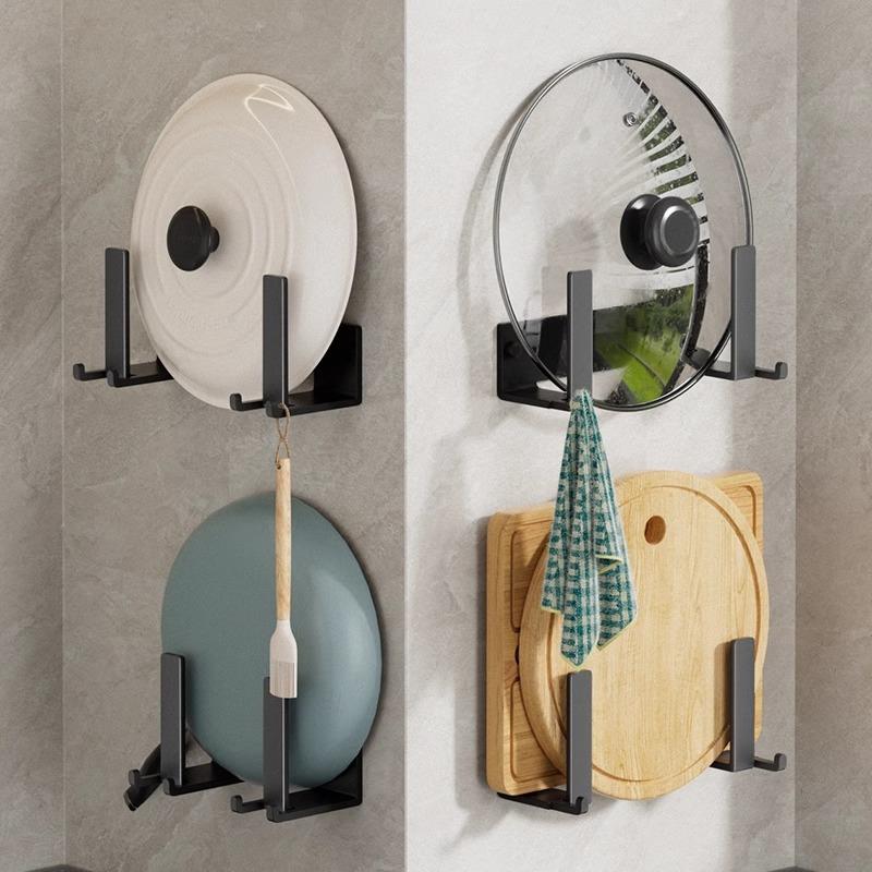 Wall-mounted pot lid rack with no-drill cutting board holder - 实物图