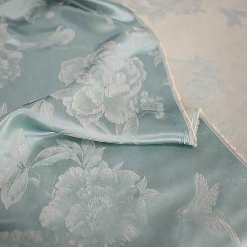 平裁旗袍布料汉服真丝提花压皱服饰面料28姆140门幅 出水芙蓉灰蓝