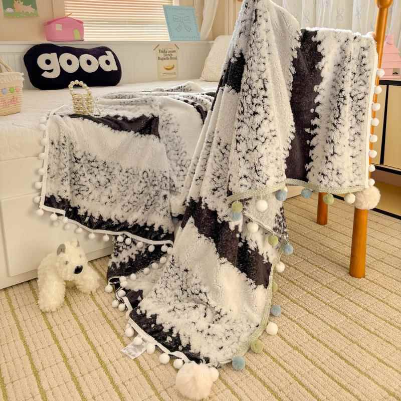境款250毯G双色阳离子新提花手工小ODJ球毯毛毯子跨暖球加厚午休