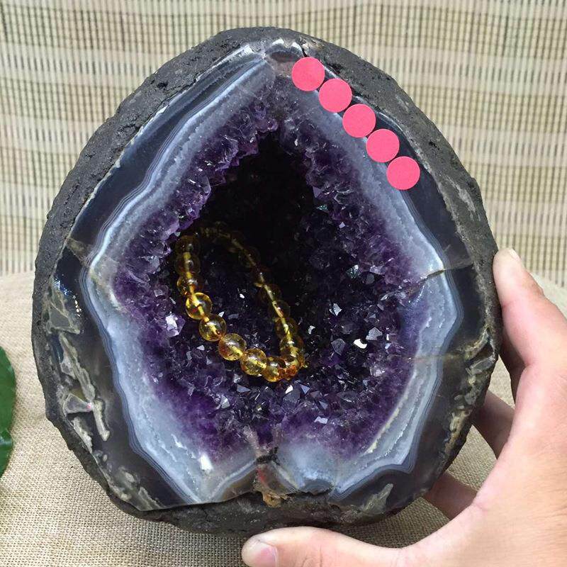 巴西天然紫晶洞摆件 聚宝盆原石紫水晶洞 玛瑙边裸石 原矿 原石洞