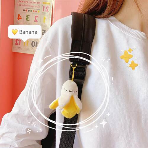 Cartoon Plush Banana Keychain On Backpack Hairy Kawaii Banan