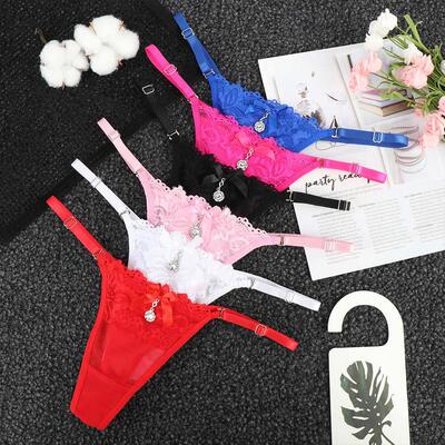 Women Lace Panties Thongs Pearl Pendant Lace Embroidery G-St