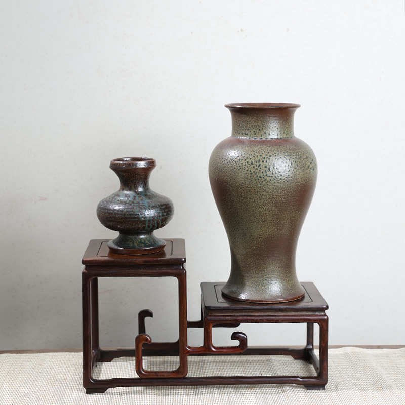 新中式复古仿柴烧挂釉中式插花陶瓷器皿大花瓶客厅插花花器摆件