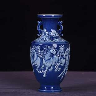 陶瓷客厅雕刻中式插花花瓶摆件手工中国装饰品风格瓷器创意仿古