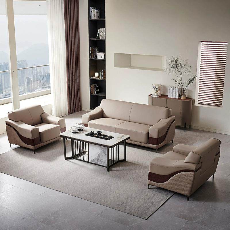 简约单人贵宾接待沙发办公室沙发会议室商务三人位猫抓皮沙发