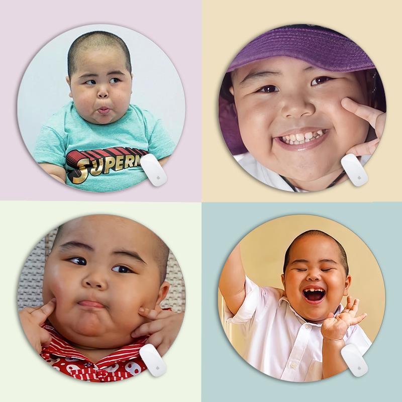 tatan印尼小胖子表情包搞怪可爱圆形鼠标垫小号学生键盘桌垫锁边