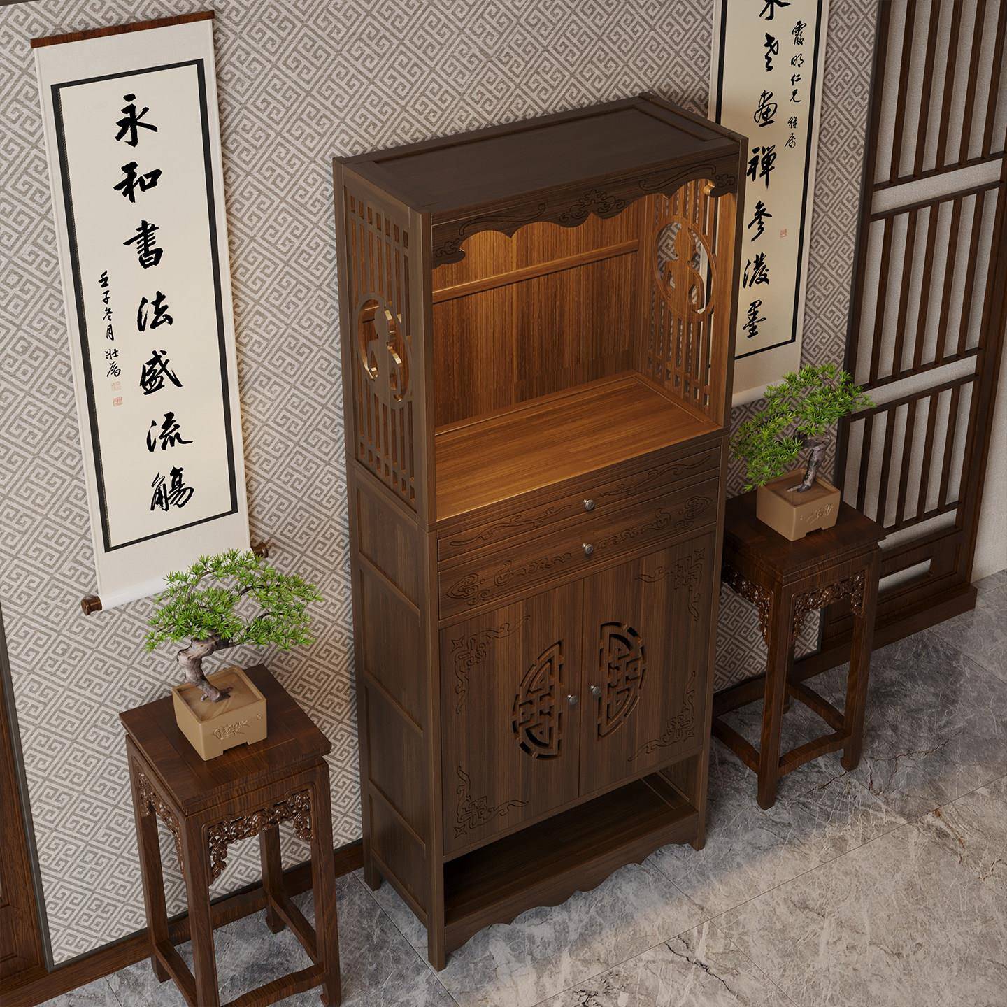 佛龛供桌新中式神台立柜实木香案观音菩萨佛像柜供奉台