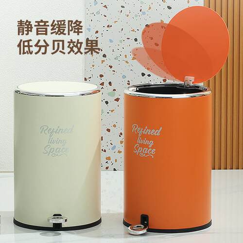 酒店商用圆形平盖垃圾桶轻奢高档不锈钢双层耐腐蚀脚踩垃圾桶