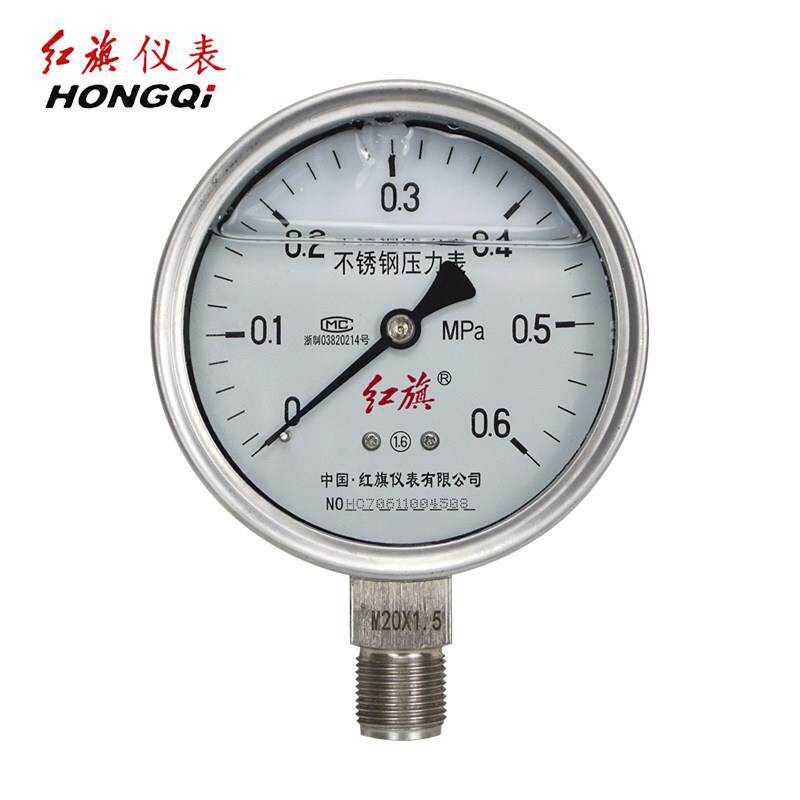 红旗不锈钢耐震压力表YTN100BF抗震防震减震腐蚀蒸汽304水压气压