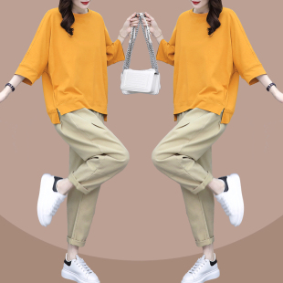 胖妹妹显瘦套装休闲时尚女士夏季夏装搭配一整套微胖显瘦遮肉职业