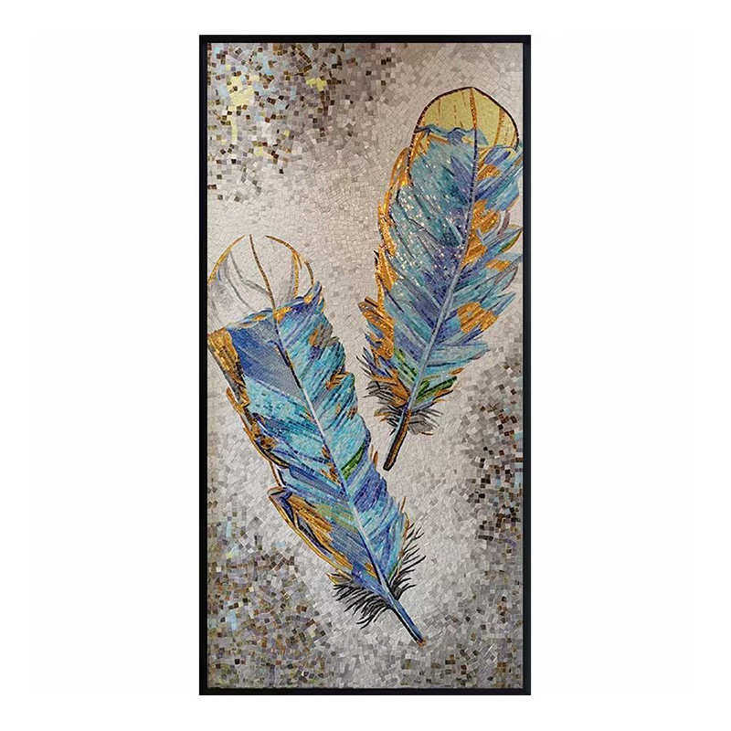 剪厂家画玄关拼图简约装饰艺术壁画马赛克佛山背景镶嵌拼花墙羽毛