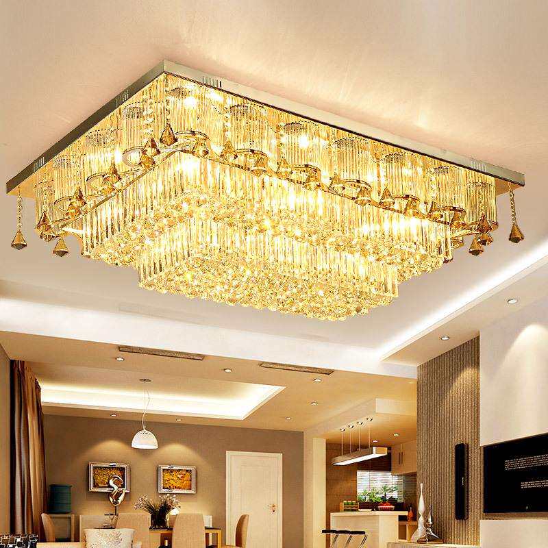 厂家客厅金色长方形水晶灯现代LED吸顶灯供应客厅卧室灯具
