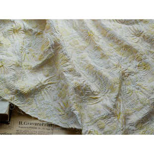 提花蓬蓬提花配色黄面料清爽浮雕布 裙箱包立体时尚 服花海草女装 鞋